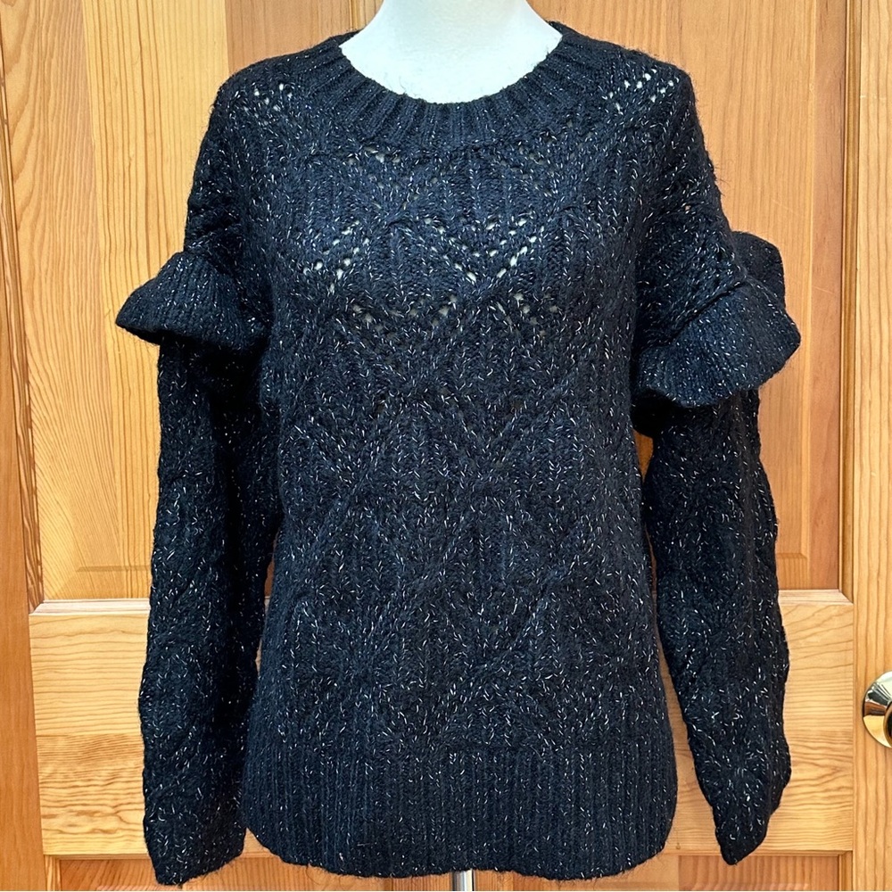 NWT! OLD NAVY black and silver shoulder ruffle sweater, S.
